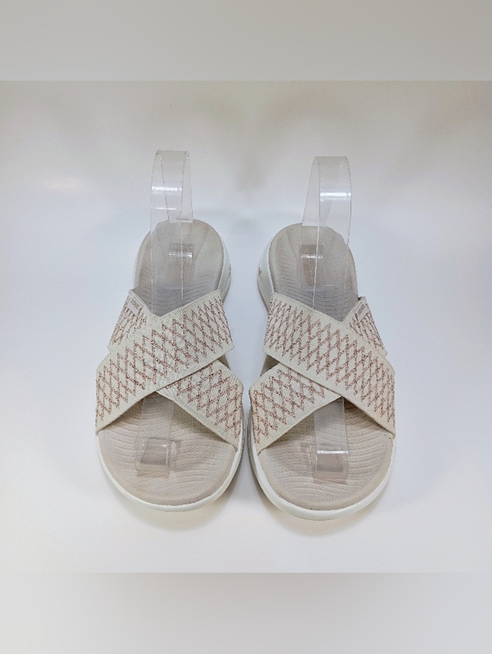 Skechers On The Go 600 Enchanted Womens 8 Natural Beige Metallic Slide Sandals - Picture 6 of 10